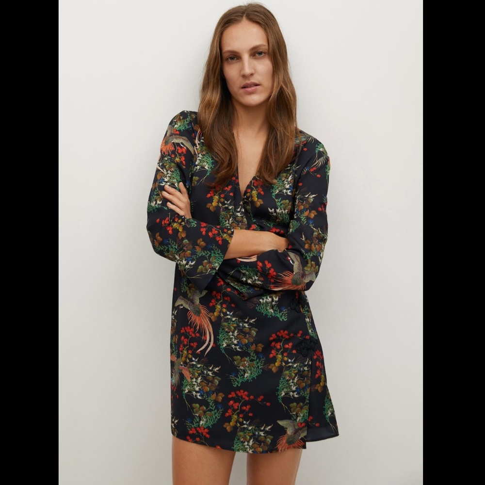 MANGO oriental botanical print dress
